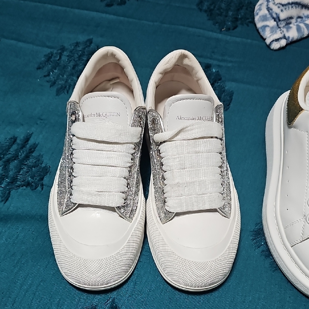 Alexander McQueen White Sneakers with Silver Side Panels
